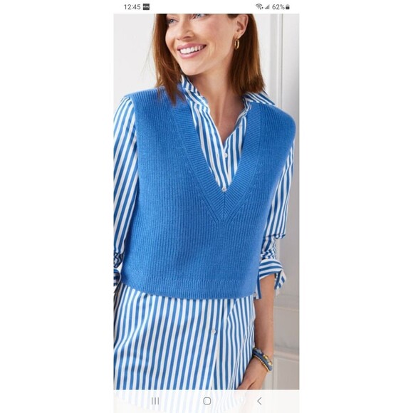 Talbots NWT cropped shaker stitch sweater vest sz Petite blue Coastal Grandma - Picture 1 of 7